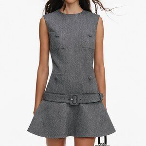 self-portrait Plaid pattern scarf, details in gray, sleeveless dress